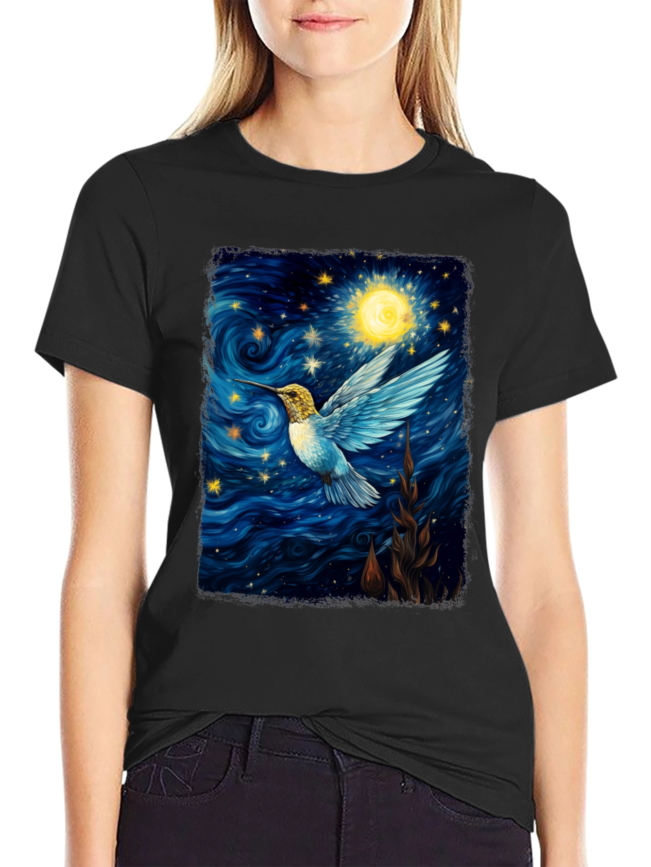 Starry Night Hummingbird Graphic T-Shirt