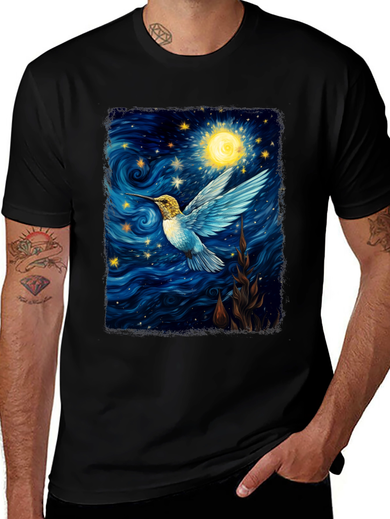 Starry Night Hummingbird Graphic T-Shirt
