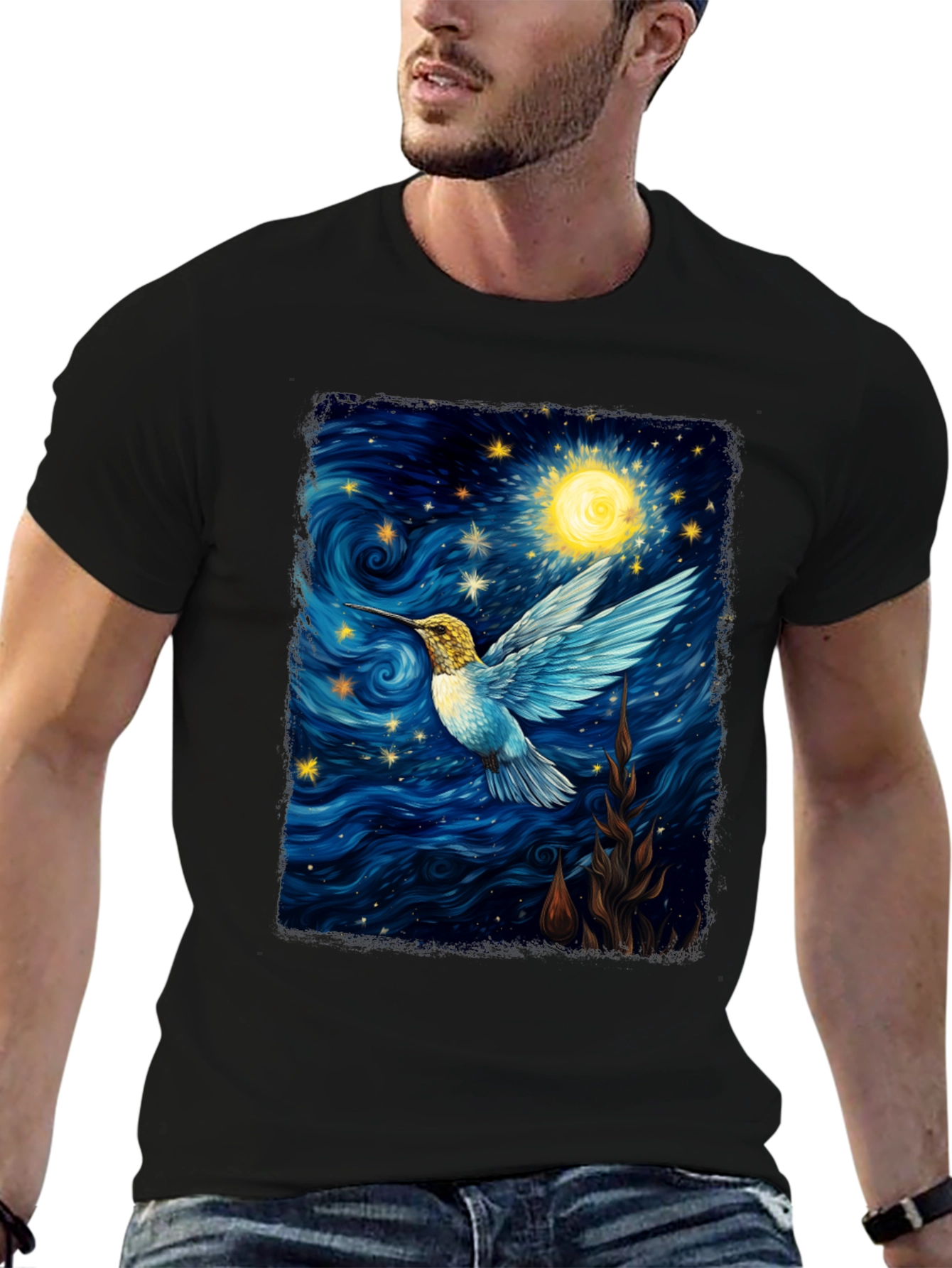 Starry Night Hummingbird Graphic T-Shirt