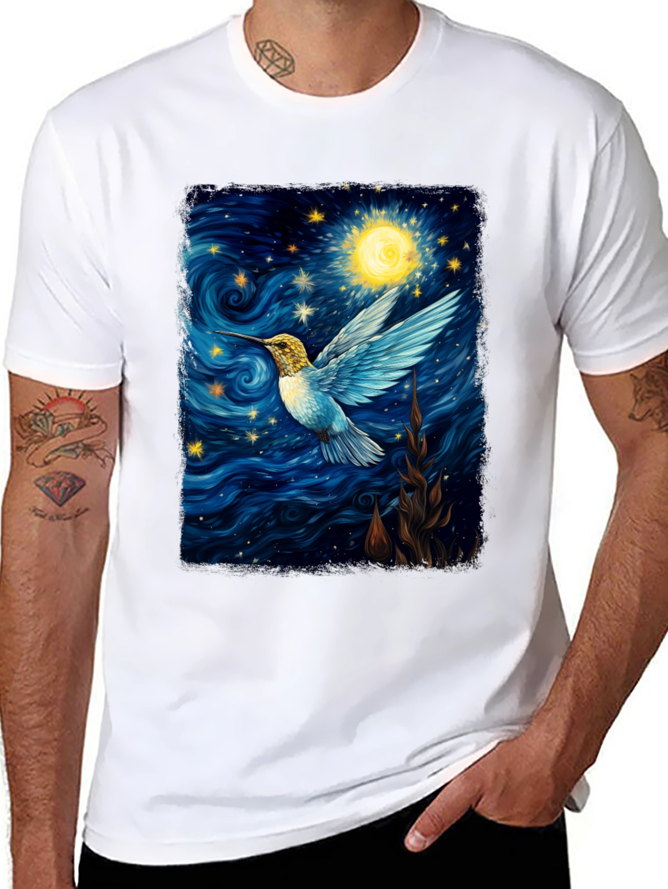 Starry Night Hummingbird Graphic T-Shirt