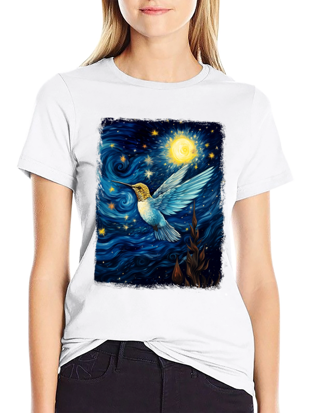 Starry Night Hummingbird Graphic T-Shirt