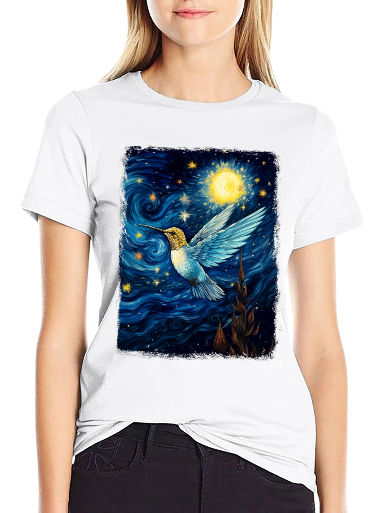 Starry Night Hummingbird Graphic T-Shirt