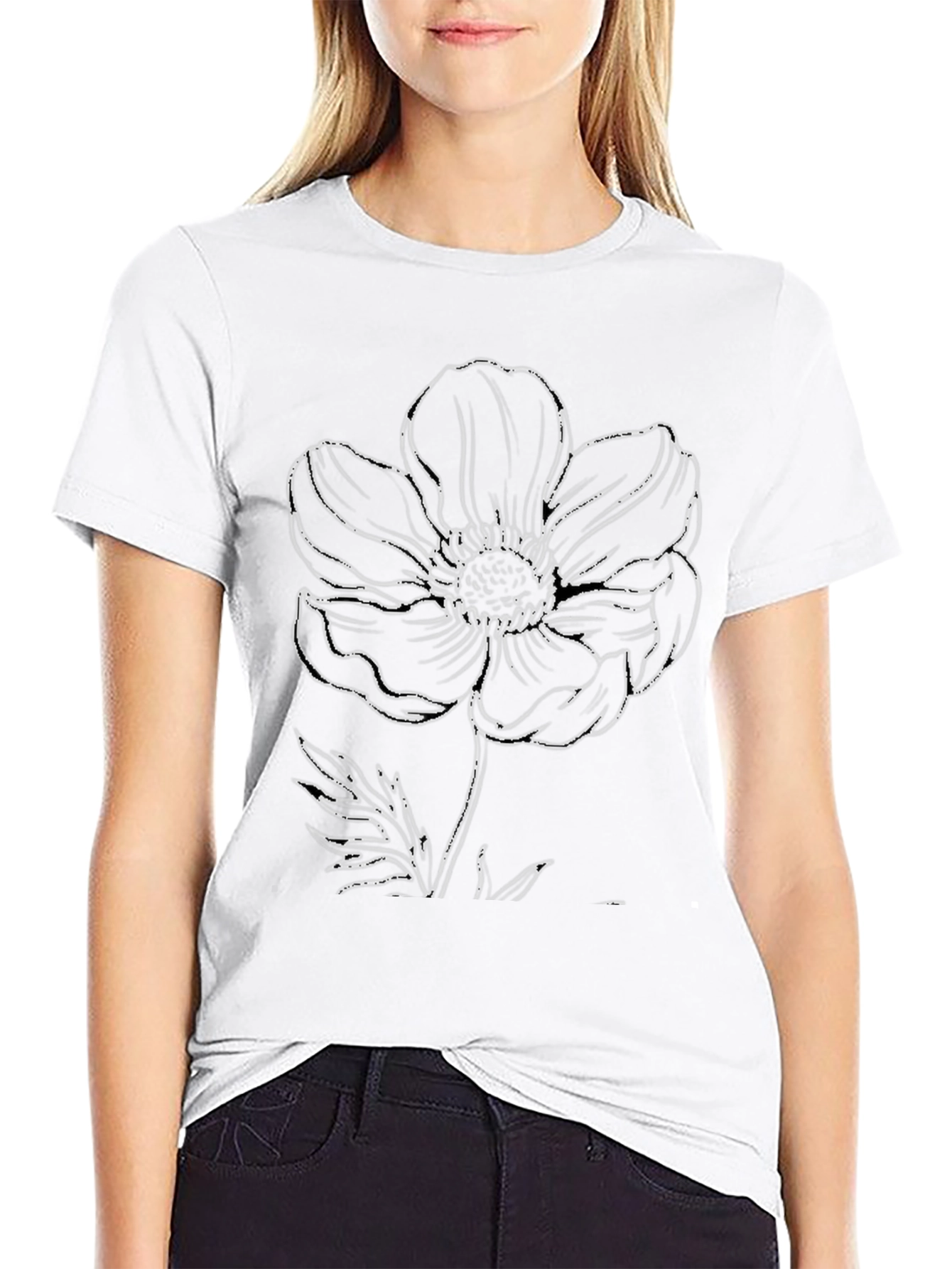 Floral Outline Graphic Print Black Tee