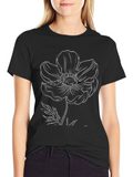 Floral Outline Graphic Print Black Tee
