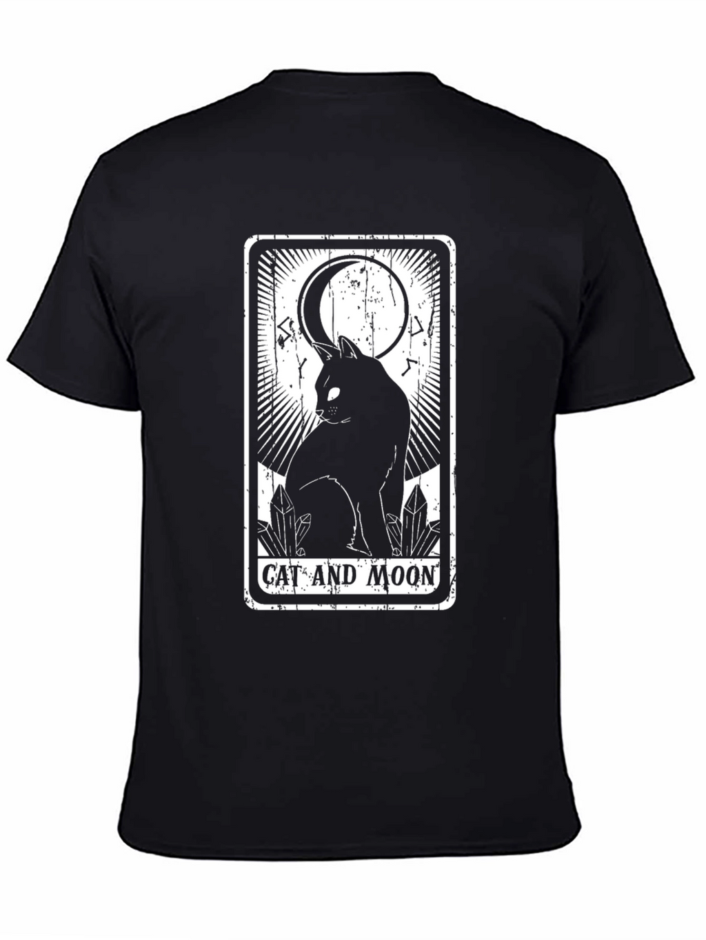 Cat and Moon Tarot Card T-Shirt - Black