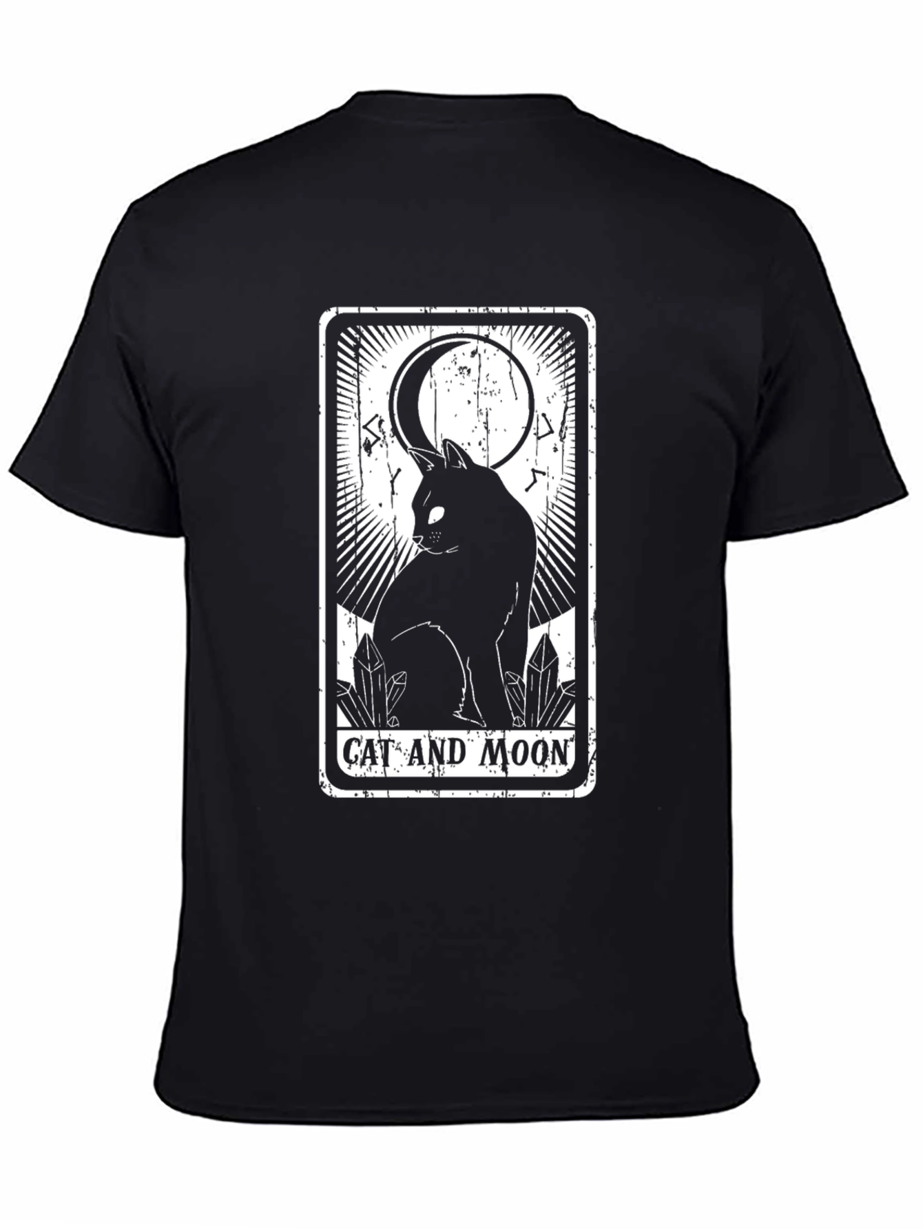 Cat and Moon Tarot Card T-Shirt - Black