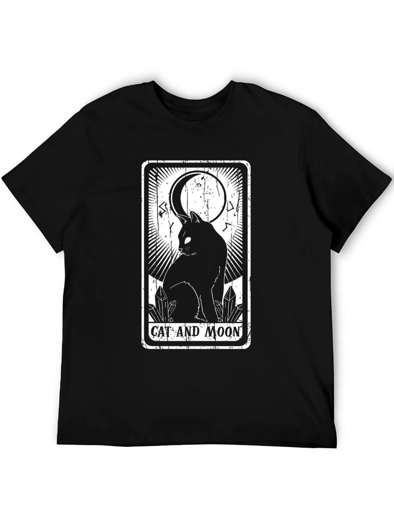 Cat and Moon Tarot Card T-Shirt - Black