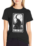 Cat and Moon Tarot Card T-Shirt - Black