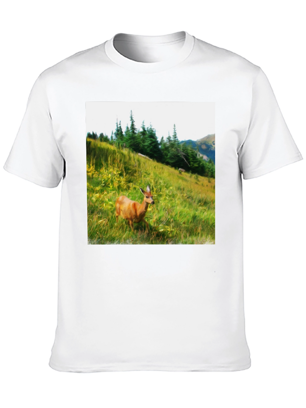 Nature Deer Graphic Tee - Black Cotton Shirt