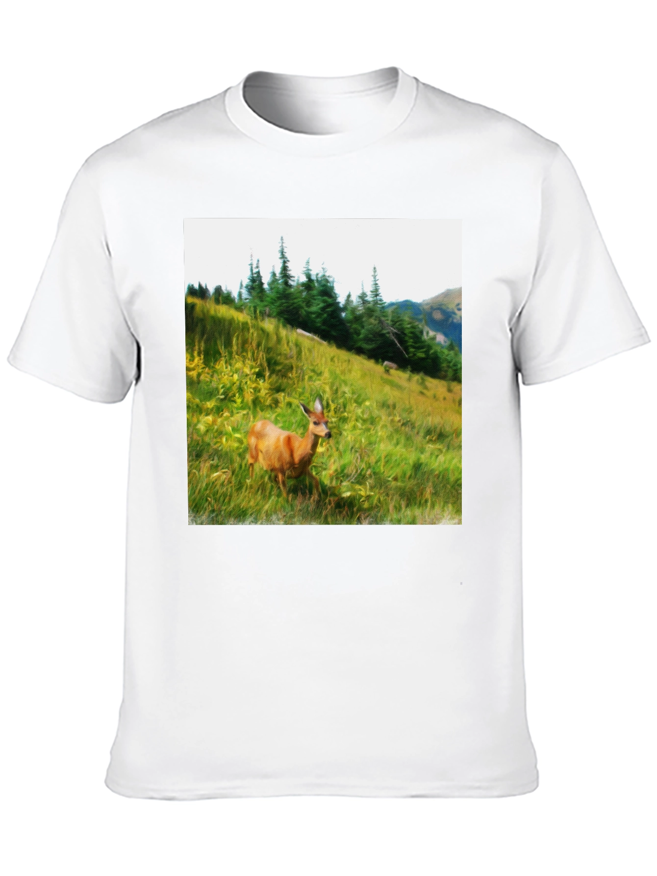 Nature Deer Graphic Tee - Black Cotton Shirt