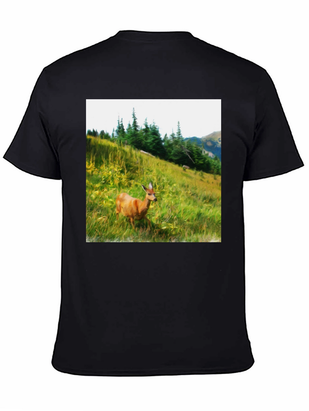 Nature Deer Graphic Tee - Black Cotton Shirt