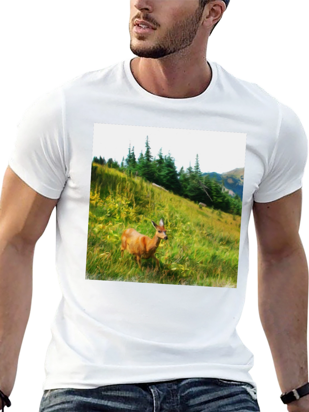 Nature Deer Graphic Tee - Black Cotton Shirt