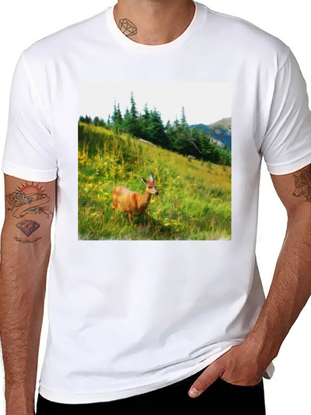 Nature Deer Graphic Tee - Black Cotton Shirt