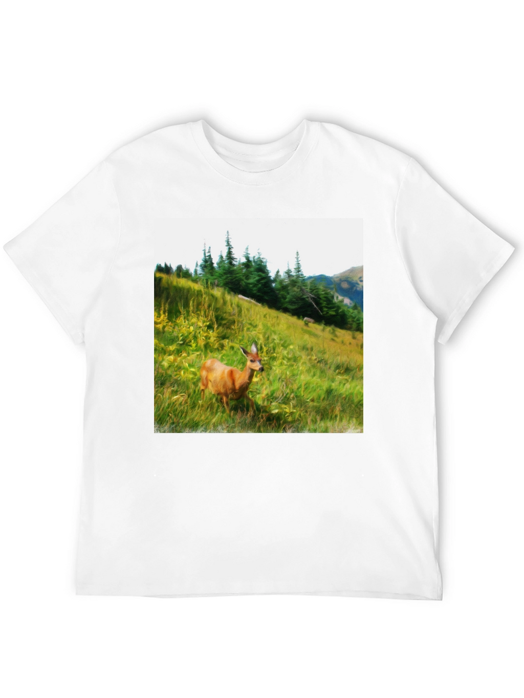 Nature Deer Graphic Tee - Black Cotton Shirt