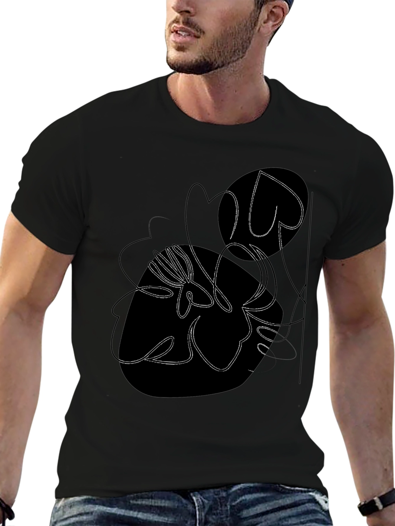 Abstract Floral Graphic Tee - Modern Black T-Shirt