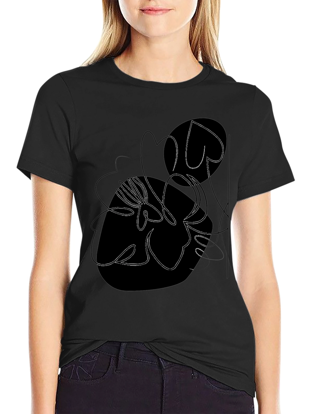 Abstract Floral Graphic Tee - Modern Black T-Shirt