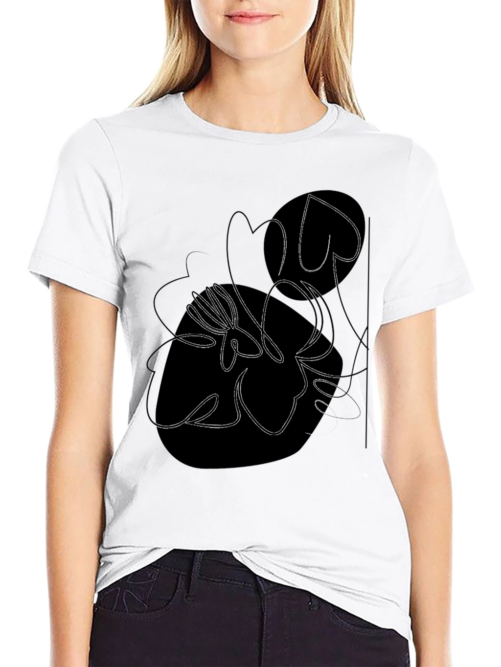 Abstract Floral Graphic Tee - Modern Black T-Shirt