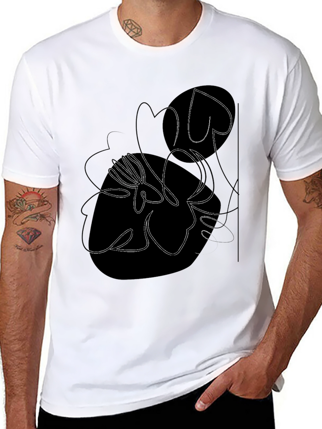 Abstract Floral Graphic Tee - Modern Black T-Shirt