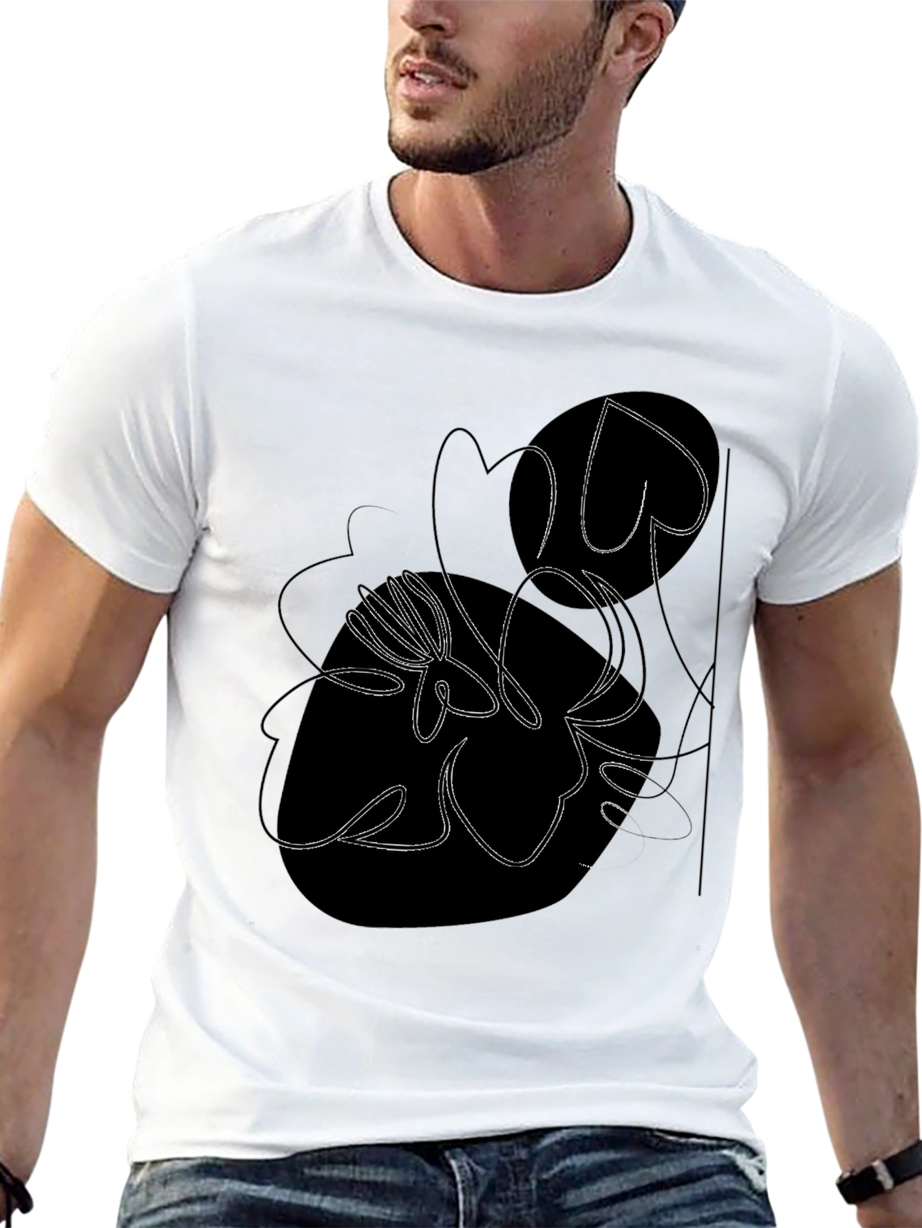 Abstract Floral Graphic Tee - Modern Black T-Shirt