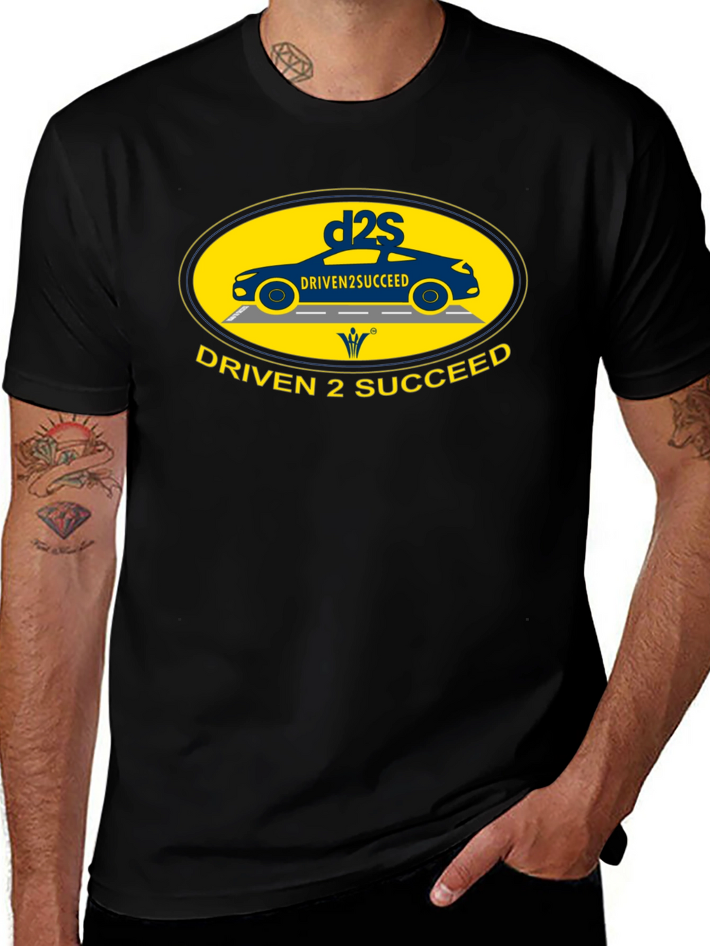 Driven 2 Succeed Black T-Shirt with Car Design