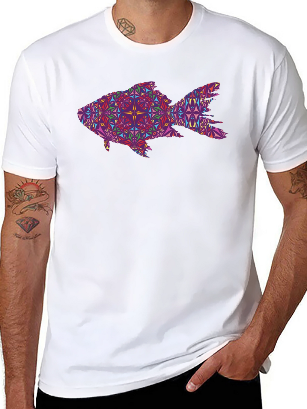 Geometric Fish Graphic Black T-Shirt