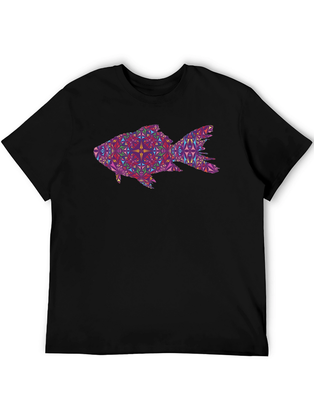 Geometric Fish Graphic Black T-Shirt