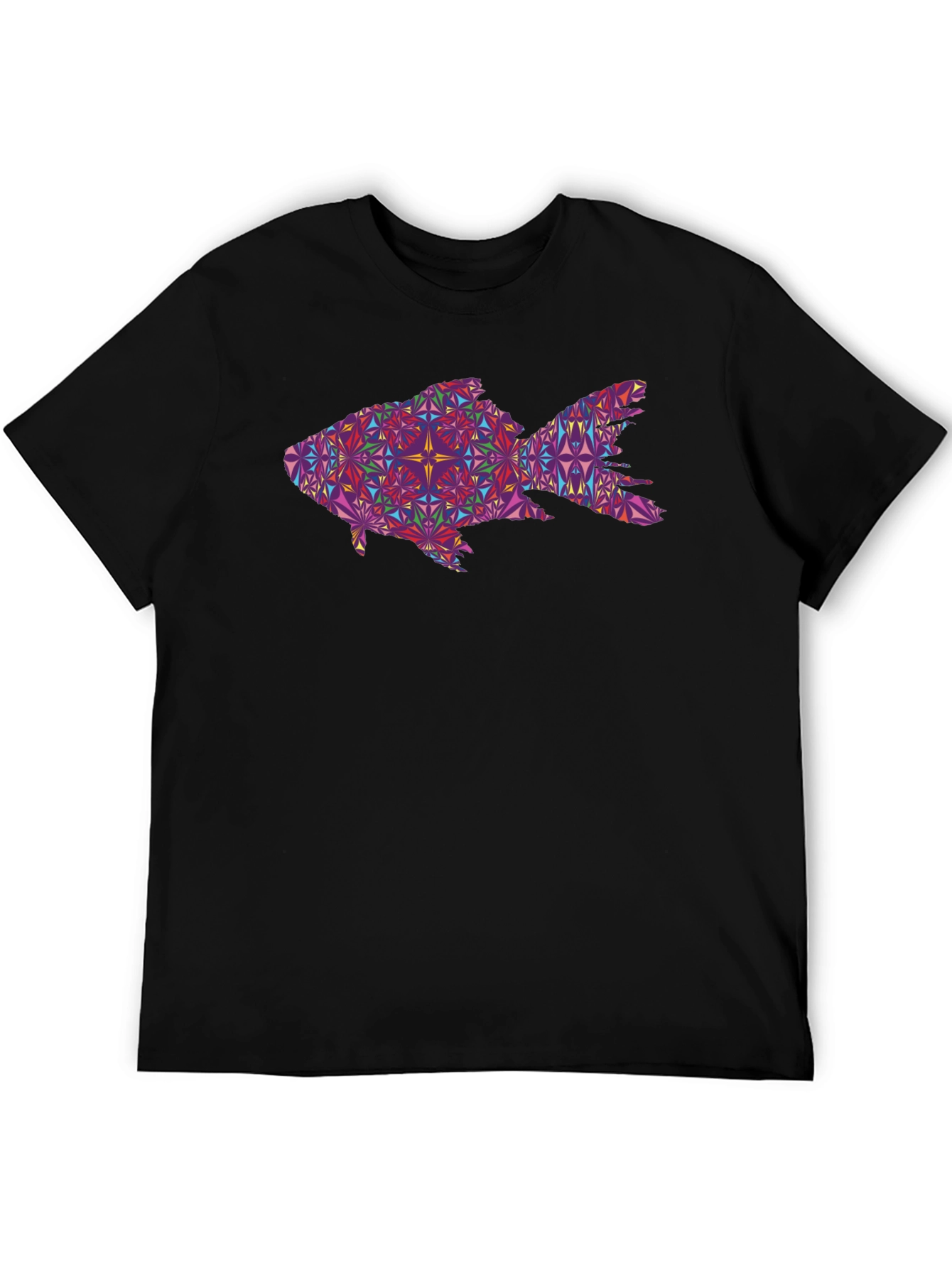 Geometric Fish Graphic Black T-Shirt
