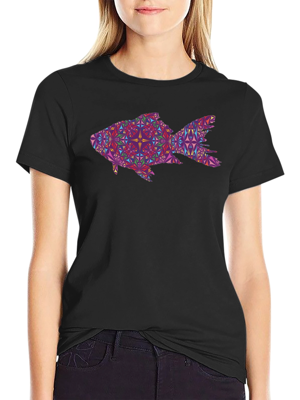 Geometric Fish Graphic Black T-Shirt