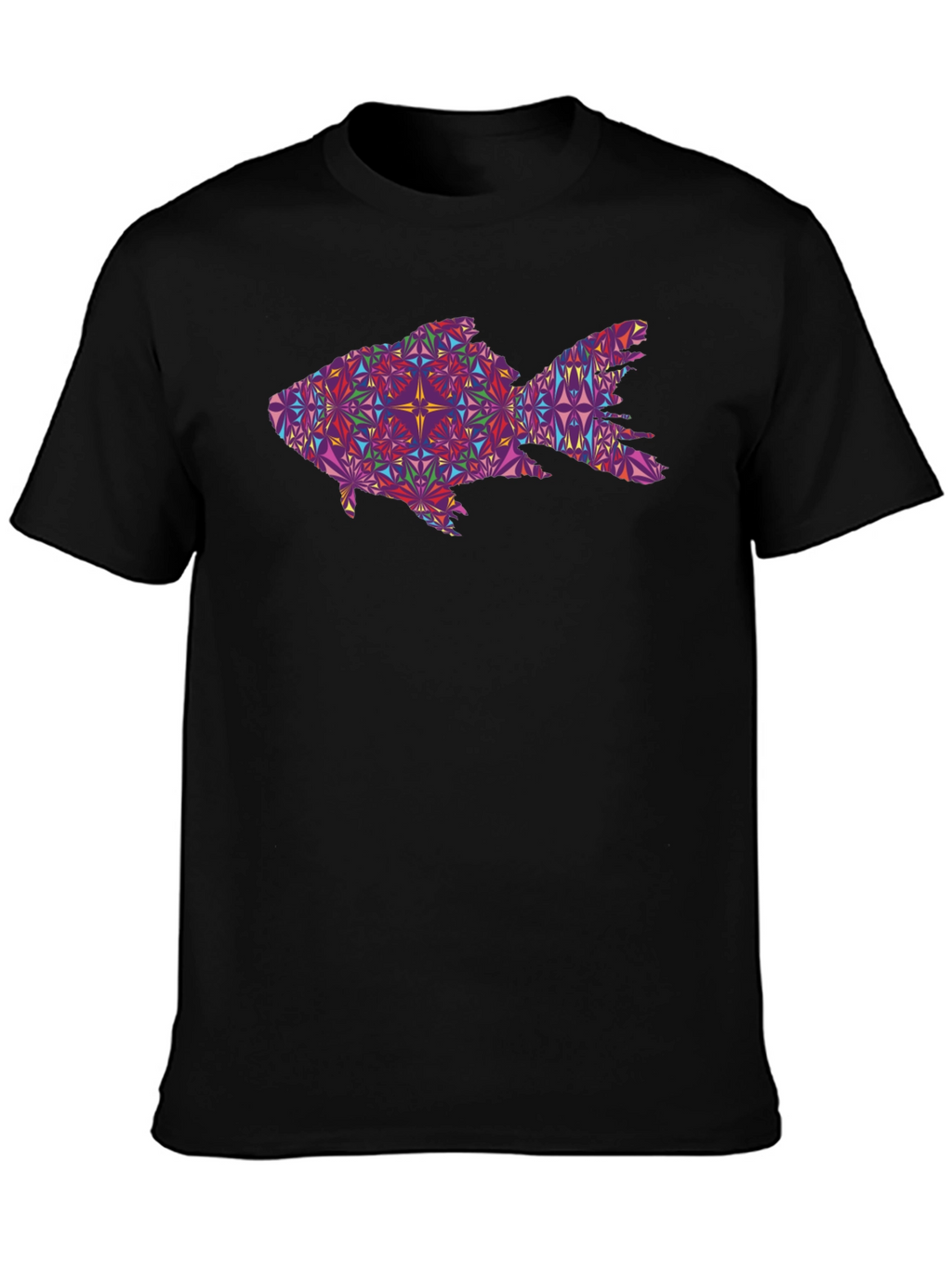 Geometric Fish Graphic Black T-Shirt