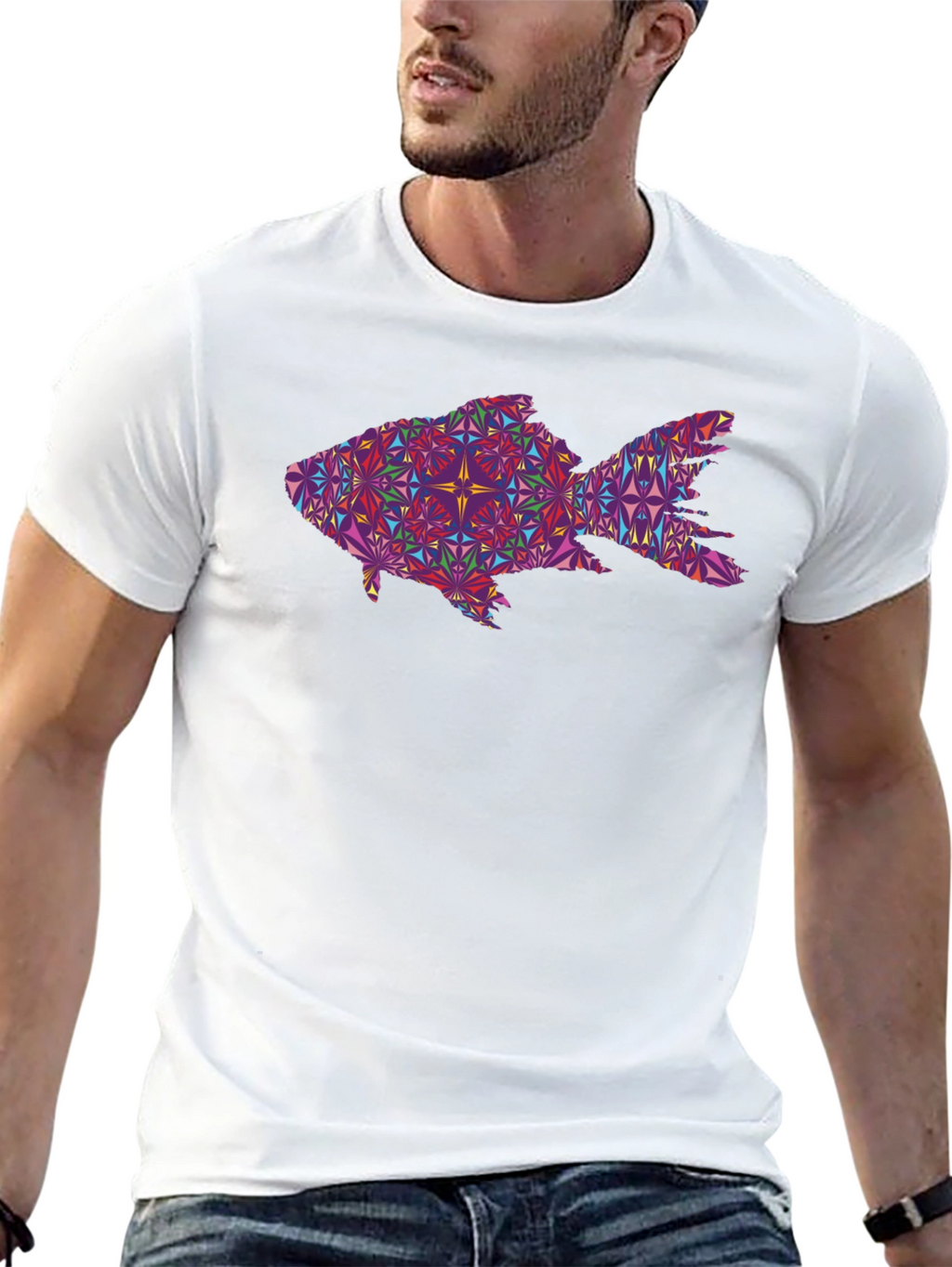 Geometric Fish Graphic Black T-Shirt