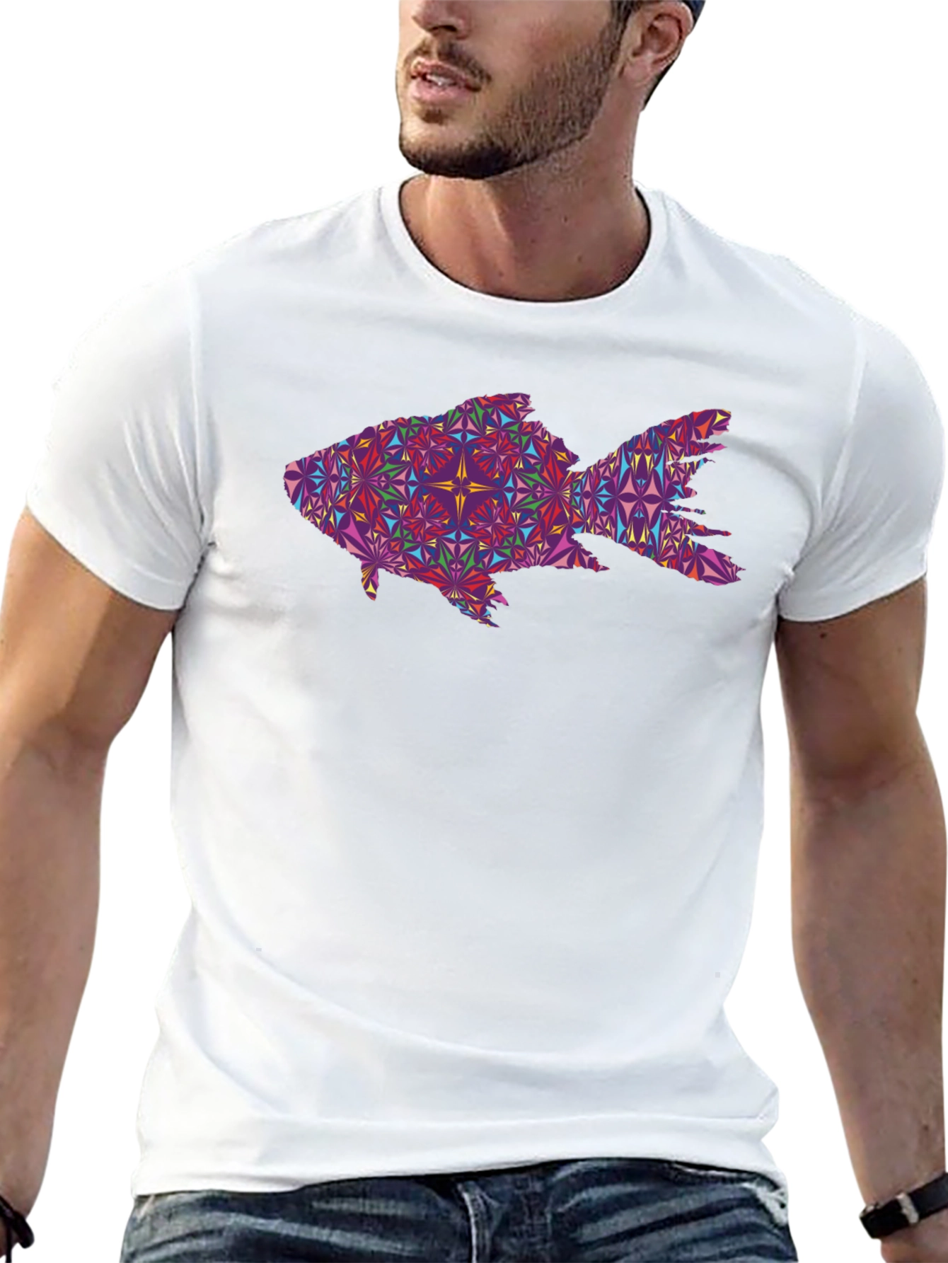Geometric Fish Graphic Black T-Shirt