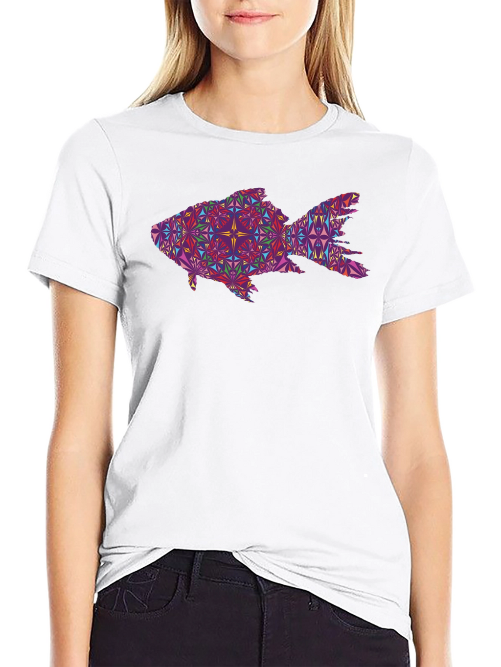 Geometric Fish Graphic Black T-Shirt