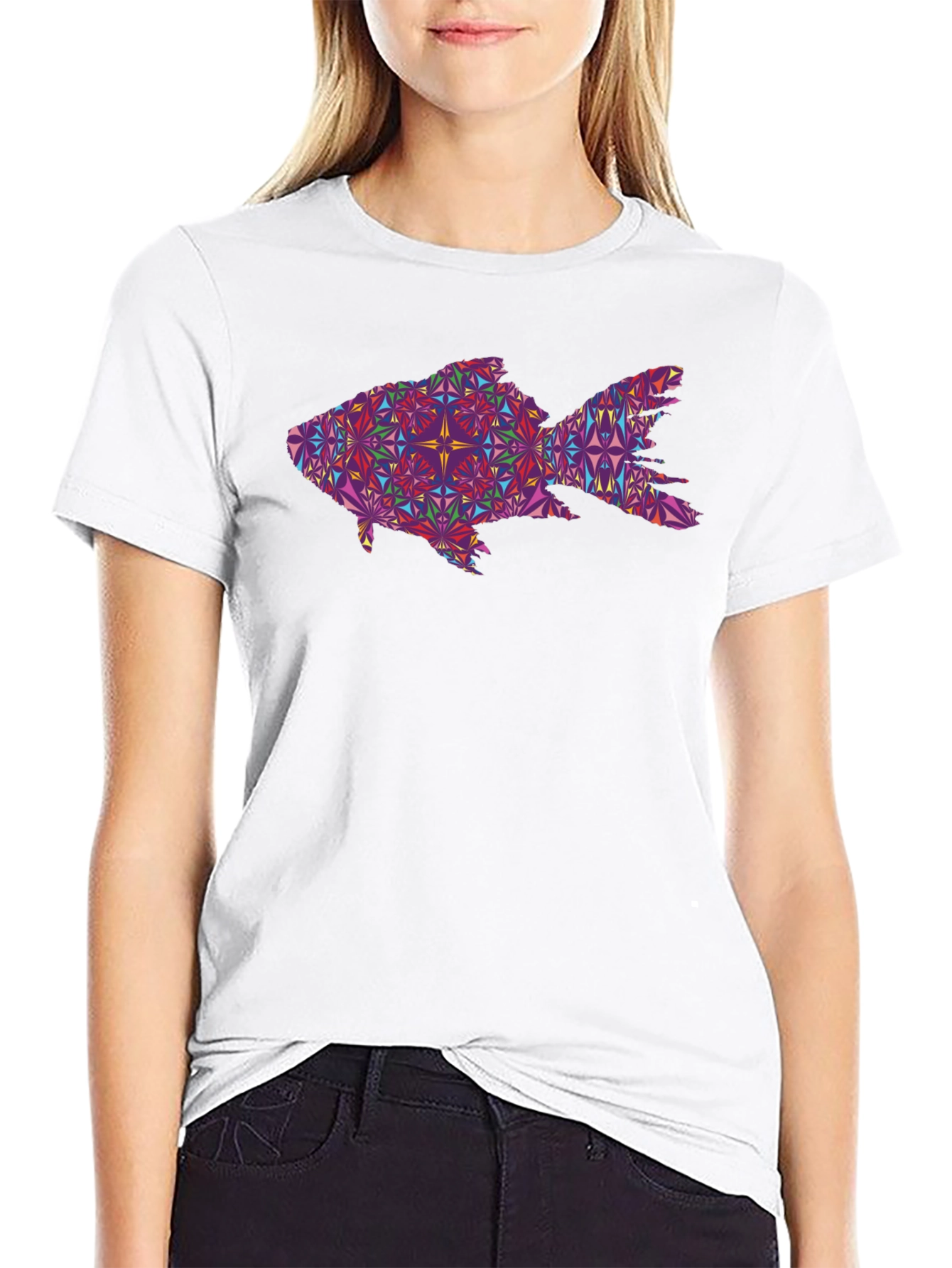 Geometric Fish Graphic Black T-Shirt