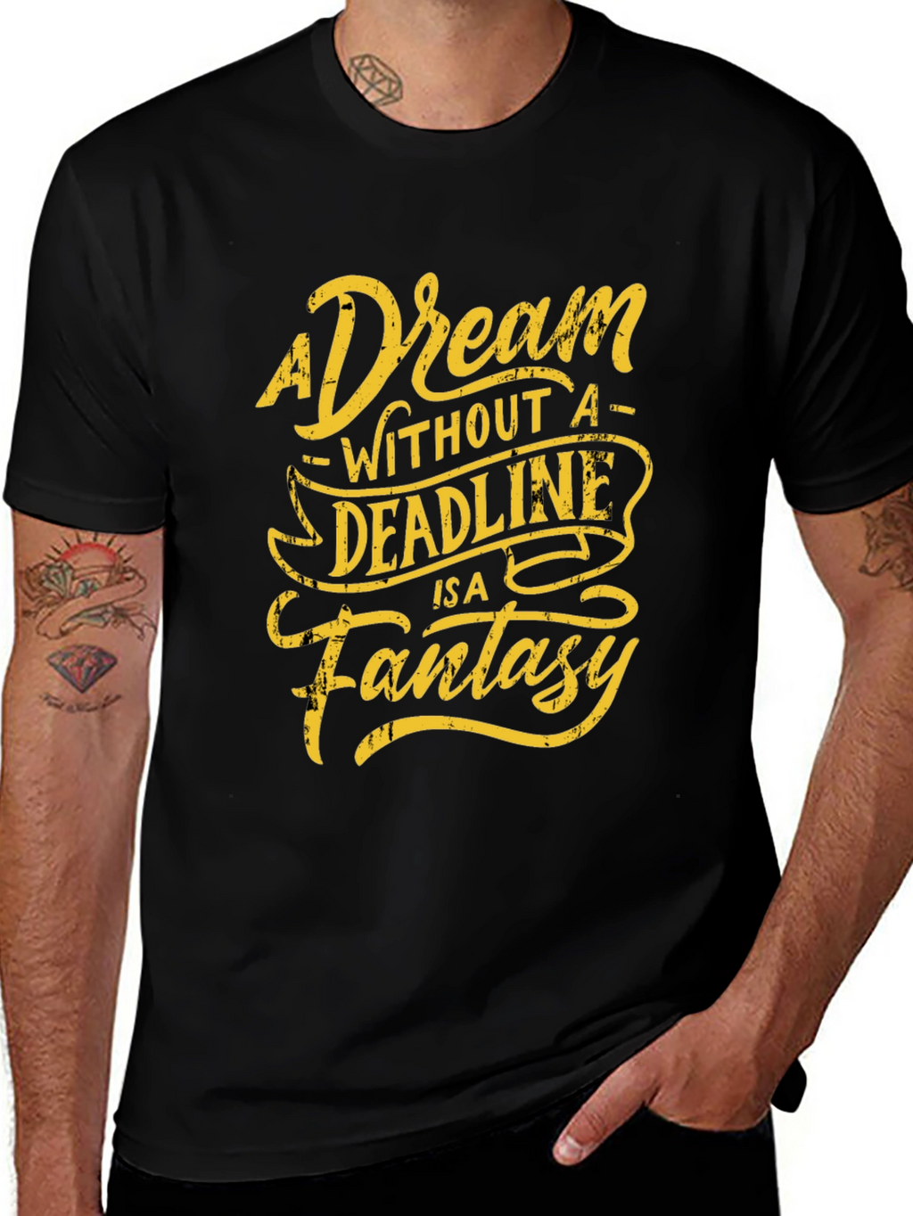 A Dream Without Deadline Black Graphic Tee