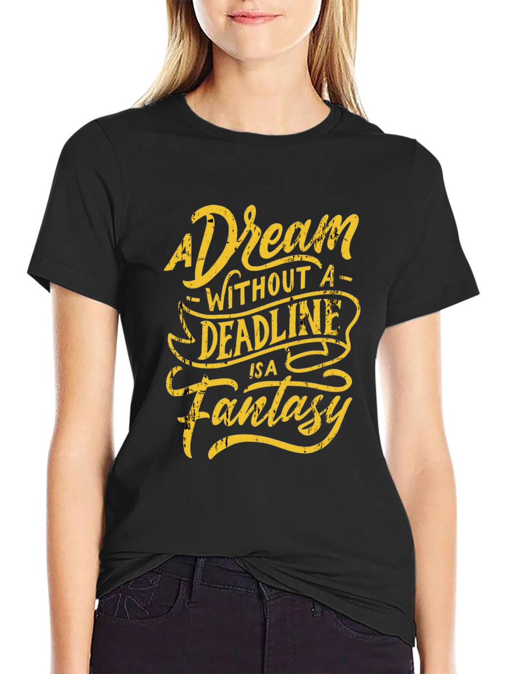 A Dream Without Deadline Black Graphic Tee