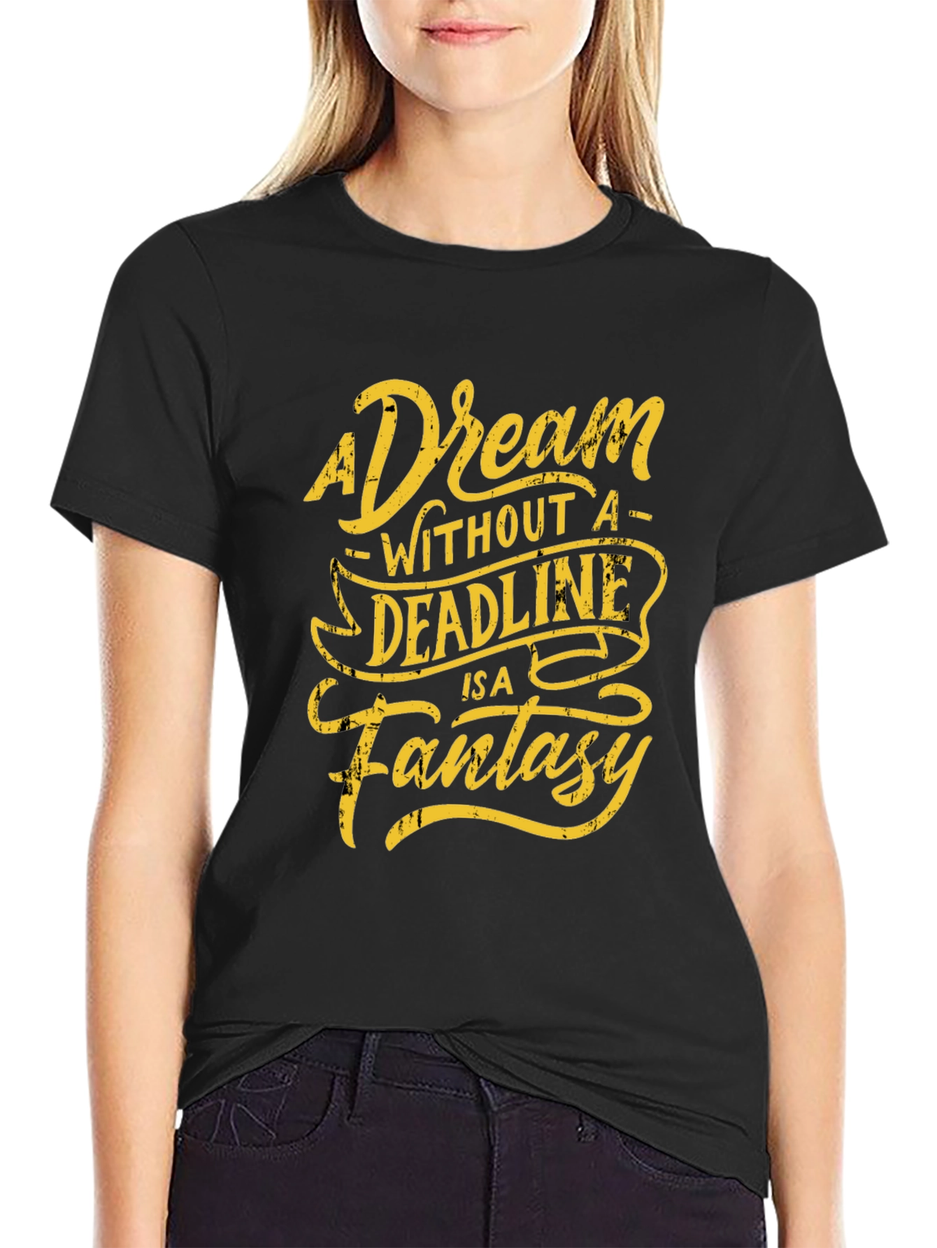 A Dream Without Deadline Black Graphic Tee