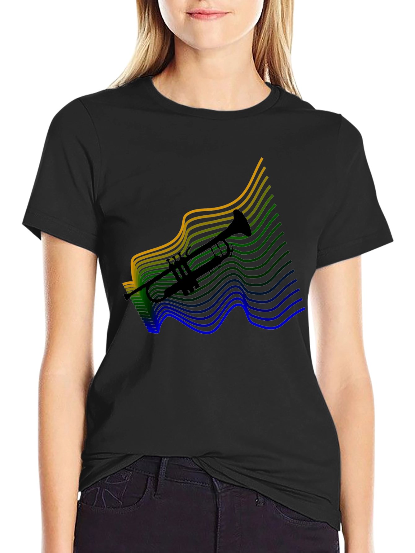 Trumpet Wave Graphic Tee - Black Cotton Blend