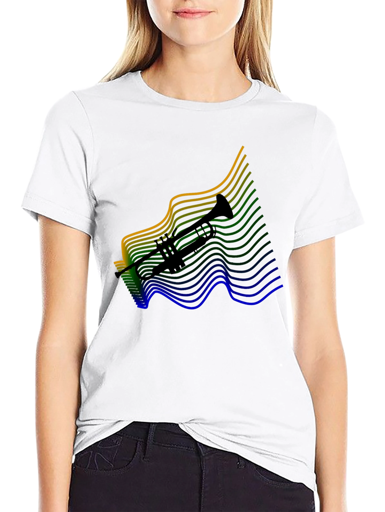 Trumpet Wave Graphic Tee - Black Cotton Blend