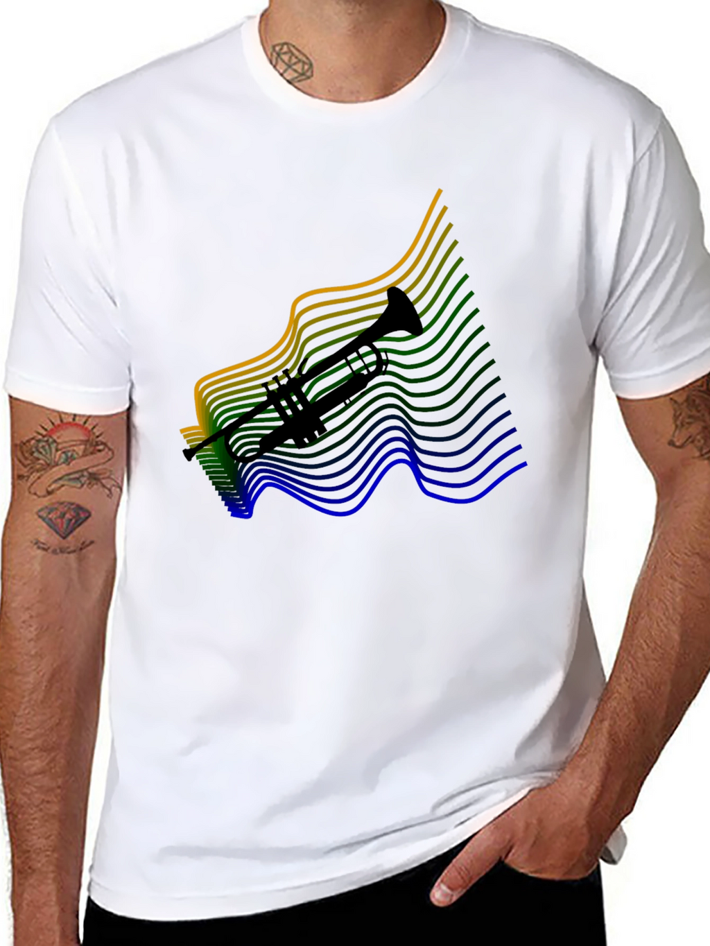 Trumpet Wave Graphic Tee - Black Cotton Blend