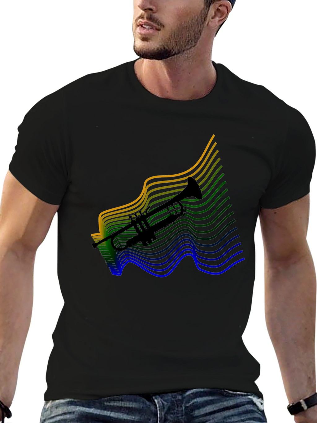 Trumpet Wave Graphic Tee - Black Cotton Blend