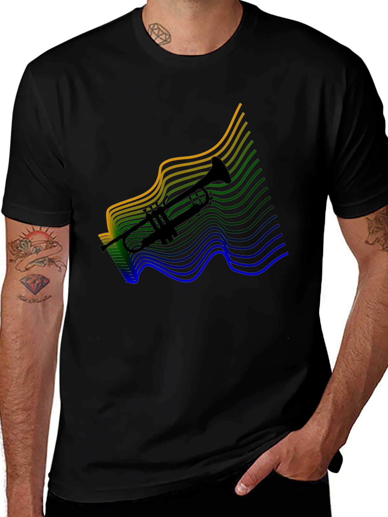 Trumpet Wave Graphic Tee - Black Cotton Blend