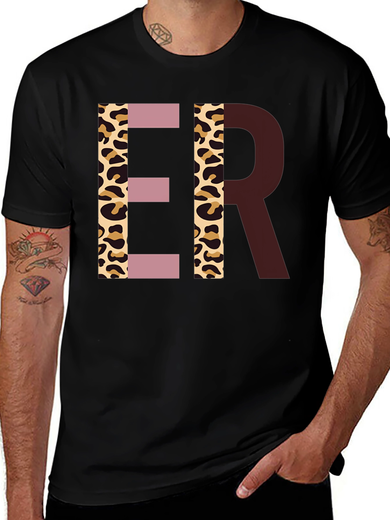 Stylish ER Initial Graphic Print Black T-Shirt