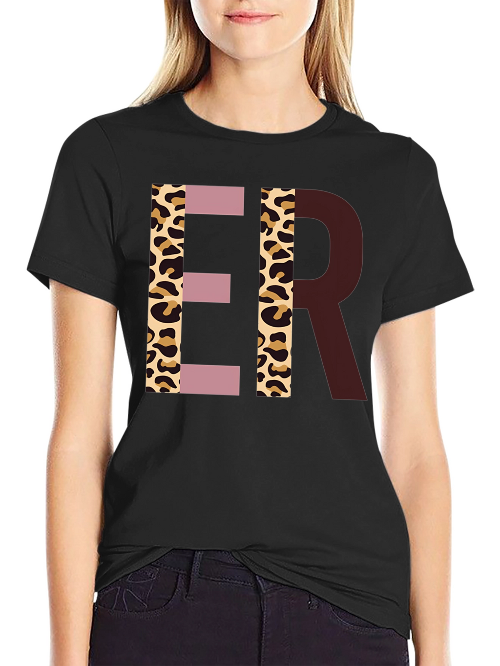 Stylish ER Initial Graphic Print Black T-Shirt