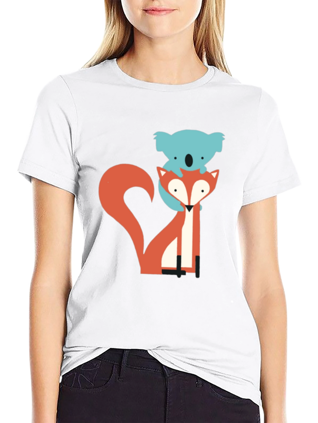 Koala Riding Fox Graphic Tee - Black Cotton T-Shirt