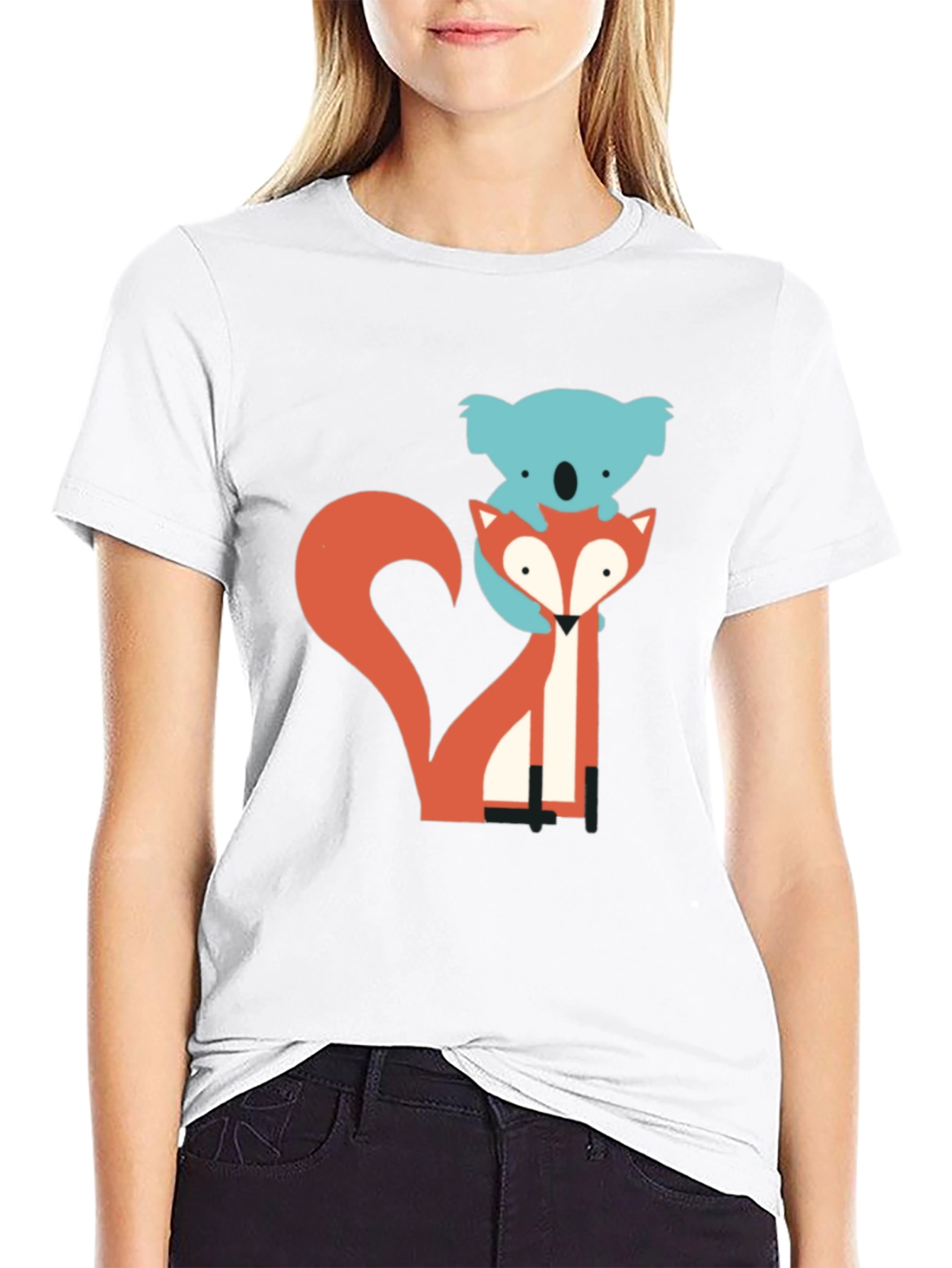 Koala Riding Fox Graphic Tee - Black Cotton T-Shirt