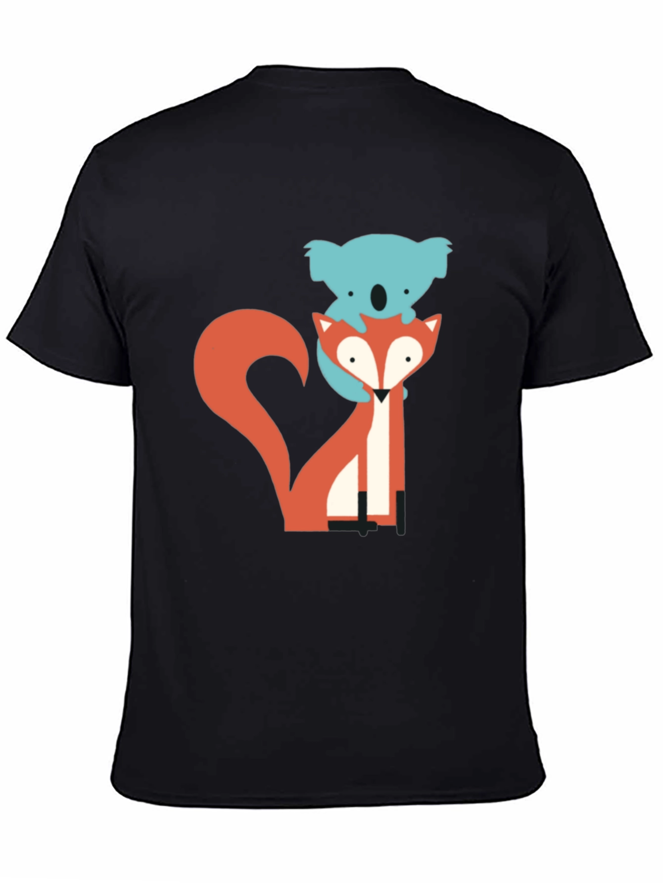 Koala Riding Fox Graphic Tee - Black Cotton T-Shirt