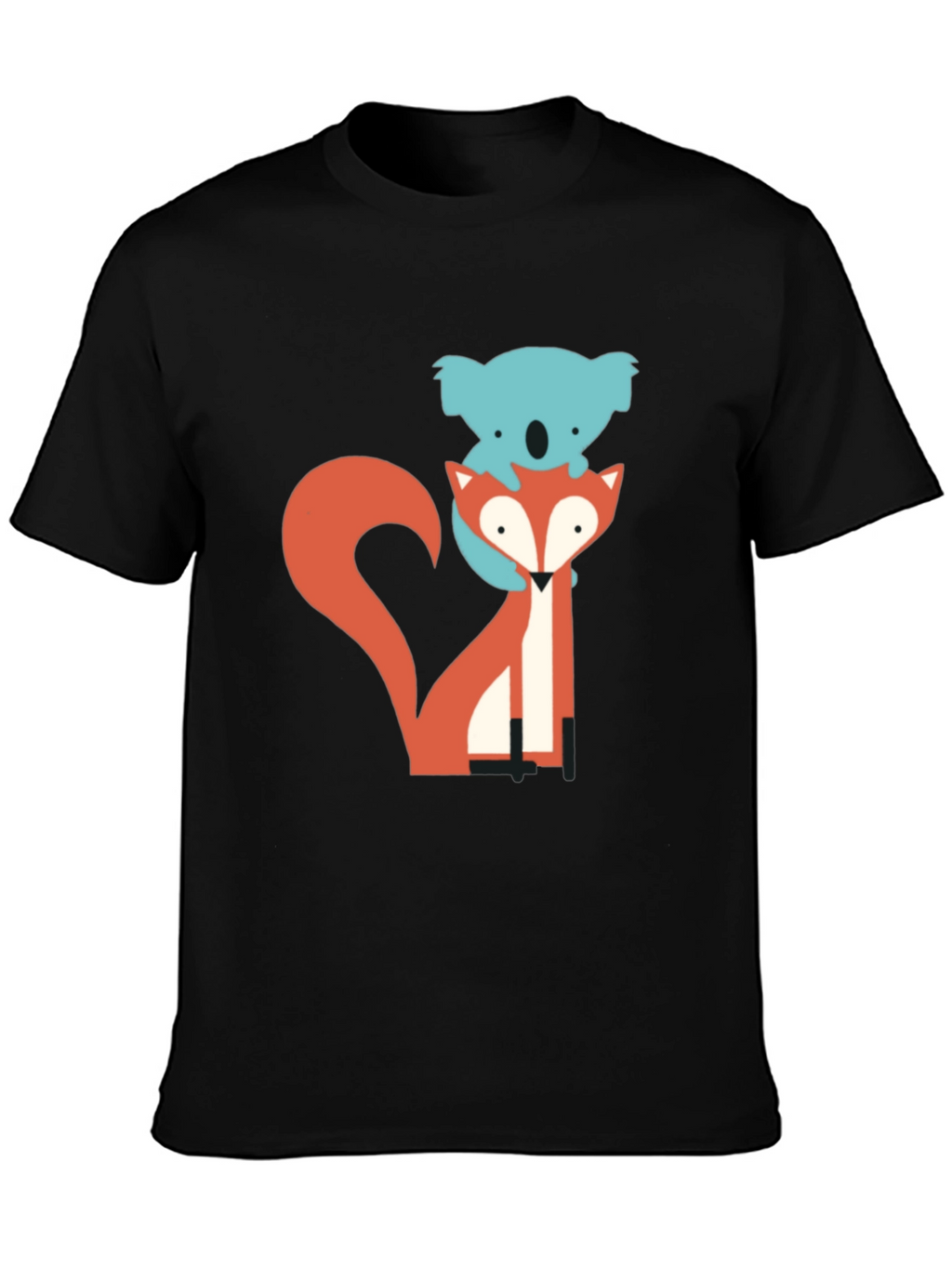 Koala Riding Fox Graphic Tee - Black Cotton T-Shirt