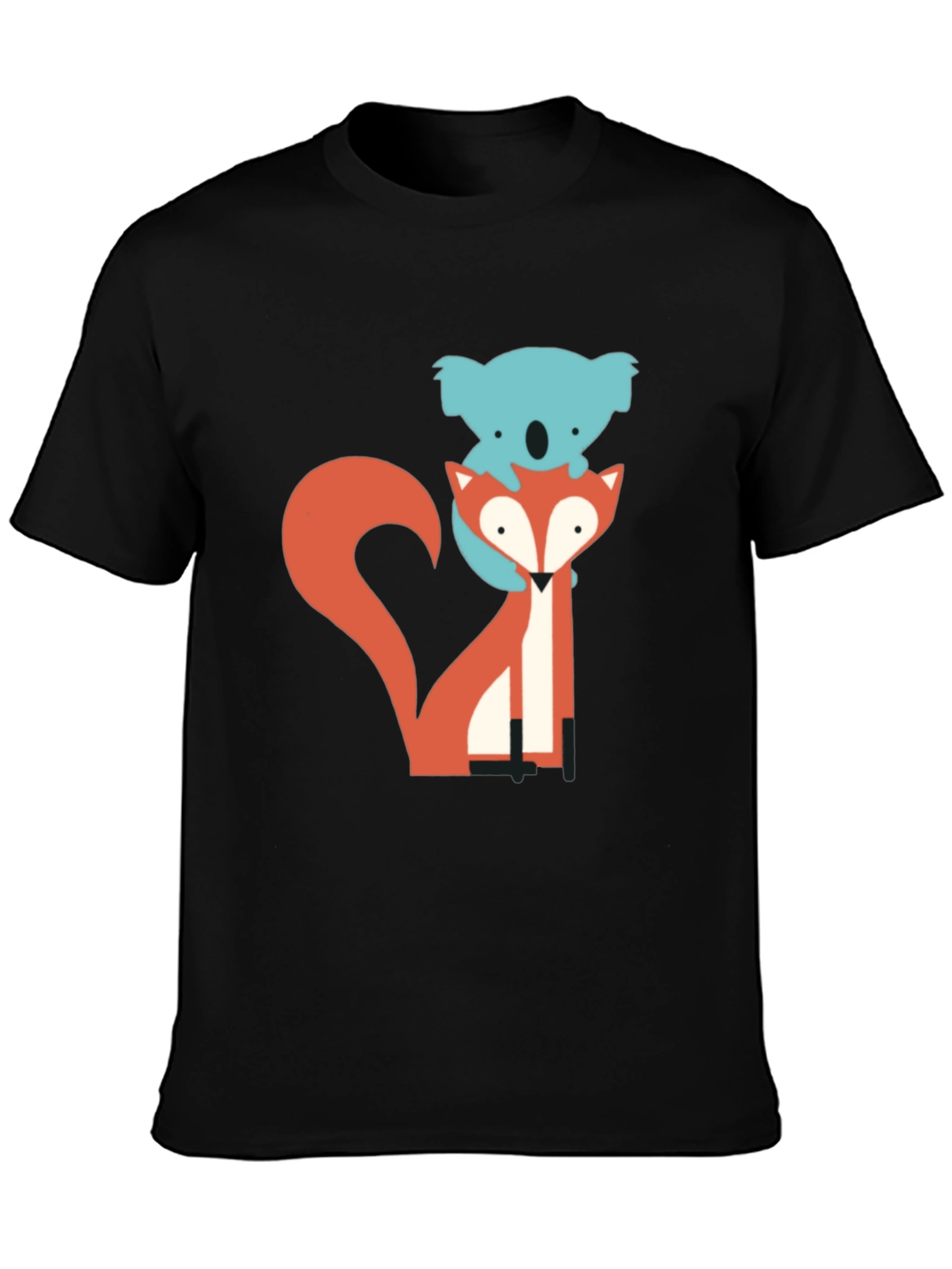 Koala Riding Fox Graphic Tee - Black Cotton T-Shirt