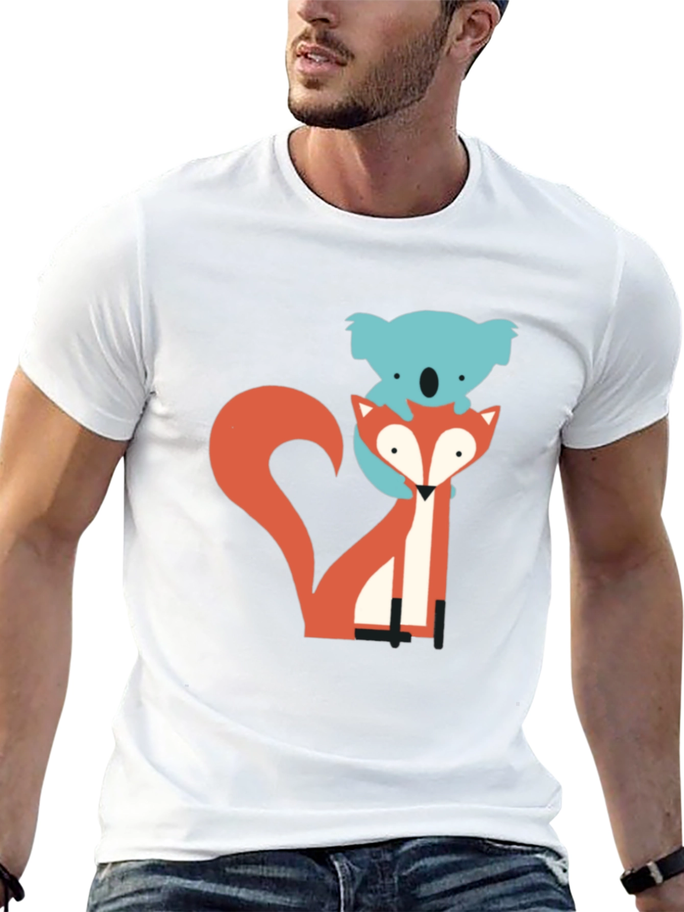 Koala Riding Fox Graphic Tee - Black Cotton T-Shirt