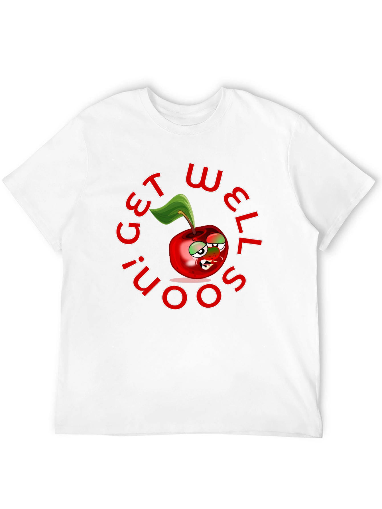 Get Well Soon! Cartoon Cherry T-Shirt - Black